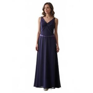 Vera Wang Bridesmaid Elegant Eggplant Dress Satin Trim 12